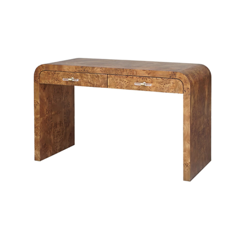 Dark Burl Wood Desk angle view