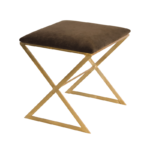 Brown side stool in gold leaf finish.