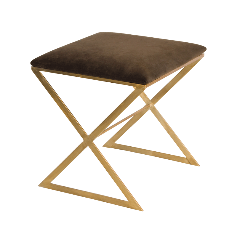 Brown side stool in gold leaf finish.