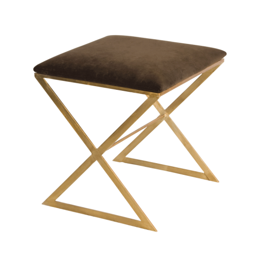 X-Side Stool with Brown Upholstery - Nickel or Gold - Image 2