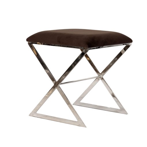 X-Side Stool with Brown Upholstery - Nickel or Gold - Image 3