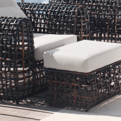 Dynasty Ottoman in Black Mushroom with canvas color cushion.