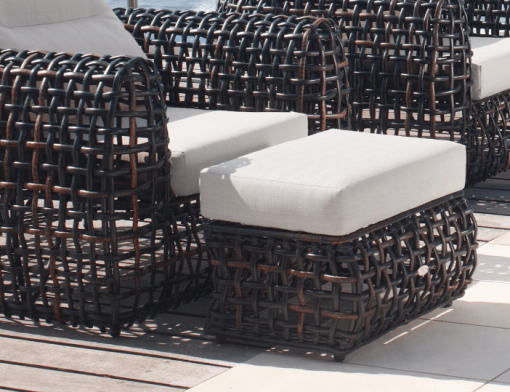 Dynasty Ottoman in Black Mushroom with canvas color cushion.