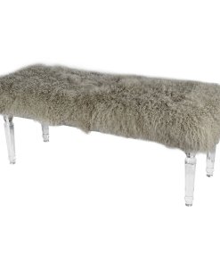 Gray Mongolian Fur Bench with Acrylic legs Angle view