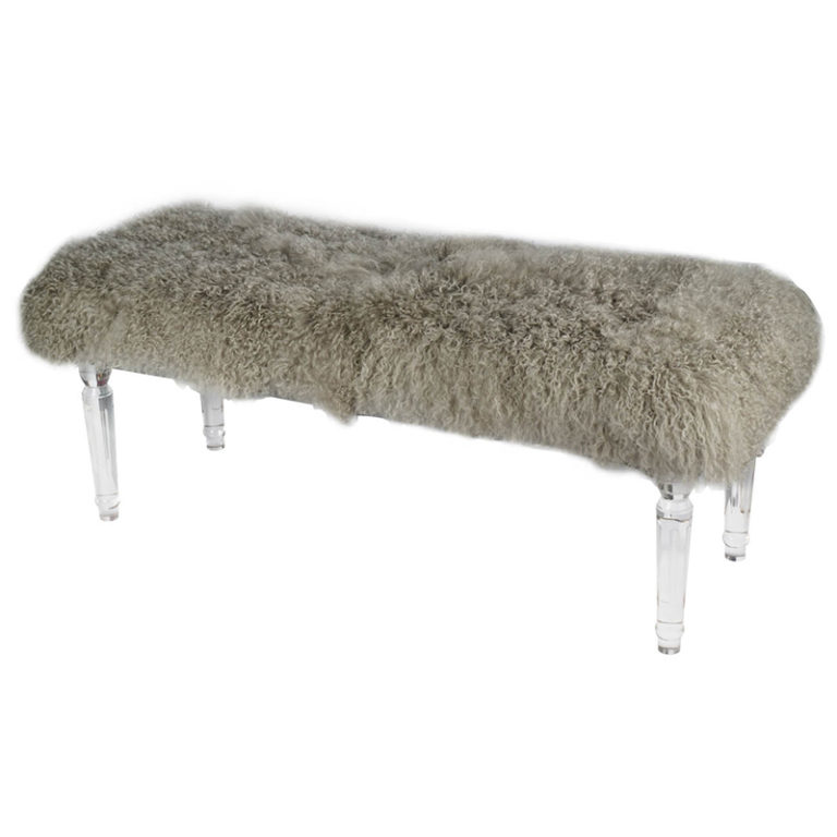 White Mongolian Fur Bench - Hooved Legs - Katzberry Home