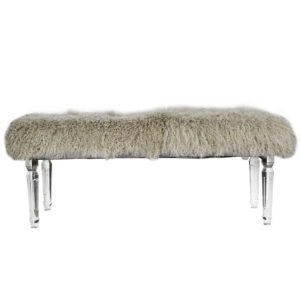 Gray Mongolian Fur Bench with Acrylic legs