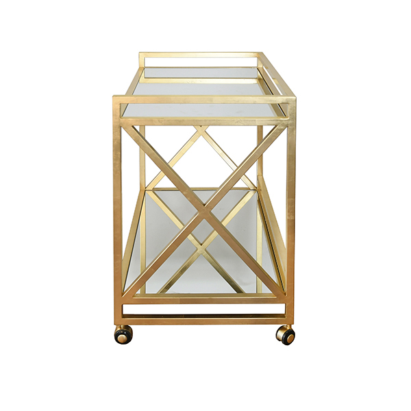 Gerard X-design on side gold leaf bar cart side view