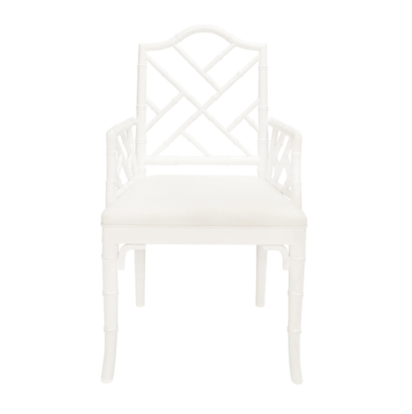 Matte White Chippendale arm chair front view