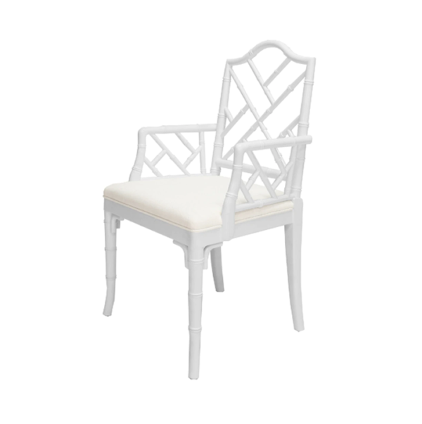 Matte White Chippendale arm chair angle view