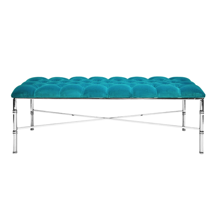 Turquoise bench with silver bamboo design legs