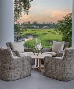 Sag Harbor Deep Seating chairs with round teak chat table.