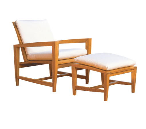 Amalfi Chair and Ottoman with cushions.