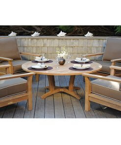 Kingsley Bate Chat table lifestyle with chairs.