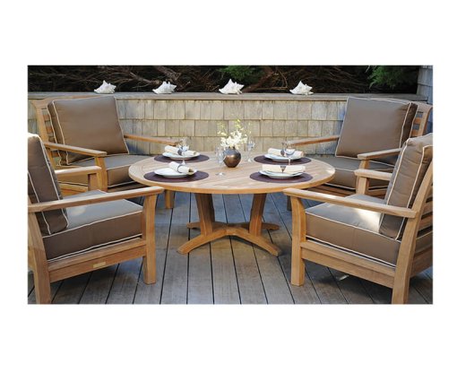 Kingsley Bate Chat table lifestyle with chairs.