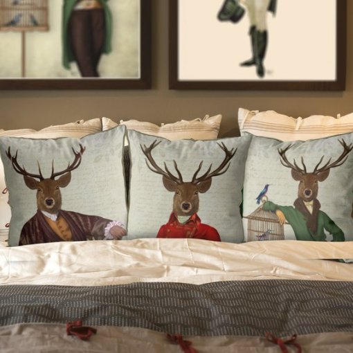 Woodland Critters - Deer in Red & Gold Jacket Pillow - Image 3