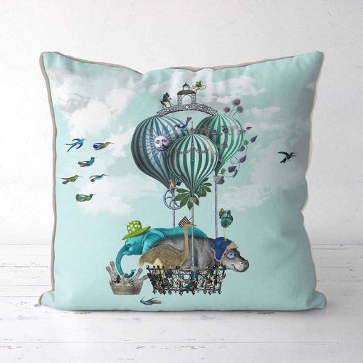 Hippo pillow with balloons front view