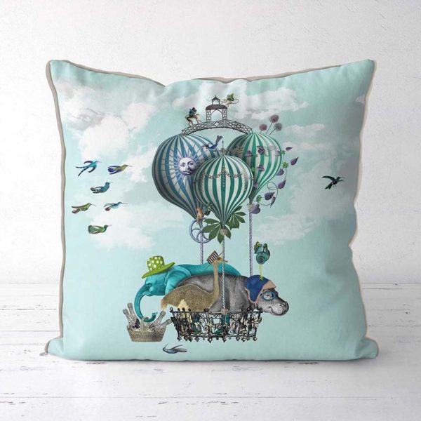 Hippo pillow with balloons front view