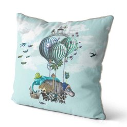 Hippo pillow with balloons angled view