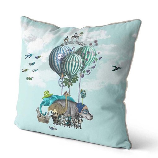 Hippo pillow with balloons angled view