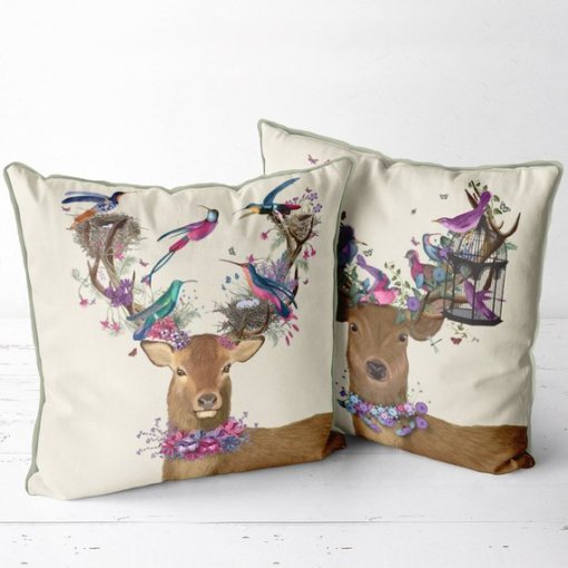 Birdkeepers Collection - Deer & Tropical Bird Nests Pillow - Image 4