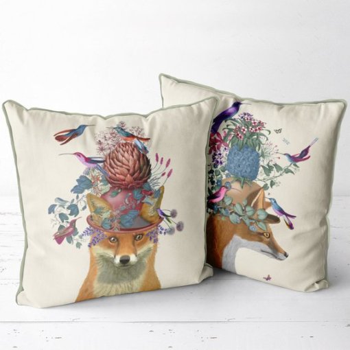 Birdkeepers Collection - Fox with Artichoke Pillow - Image 4