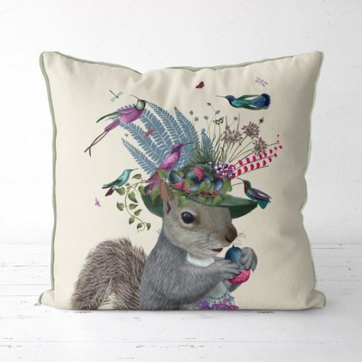 Birdkeepers Collection - Squirrel & Blue Acorns Pillow - Image 6