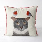Snowy Cat & Birds Pillow