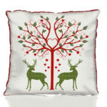 Christmas Deer and Heart Tree Cream Pillow