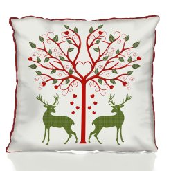 Christmas Deer and Heart Tree Cream Pillow