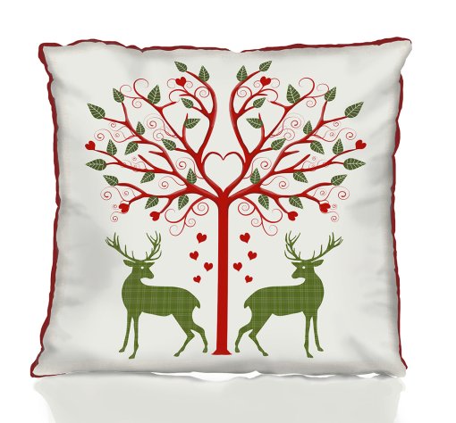 Christmas Deer and Heart Tree Cream Pillow
