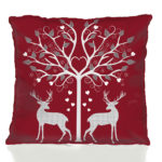 Christmas Deer and Heart Tree Red Pillow