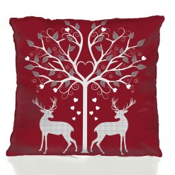 Christmas Deer and Heart Tree Red Pillow