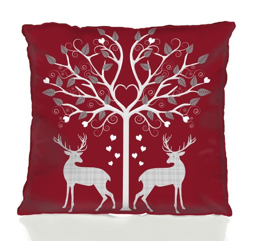 Christmas Deer and Heart Tree Red Pillow
