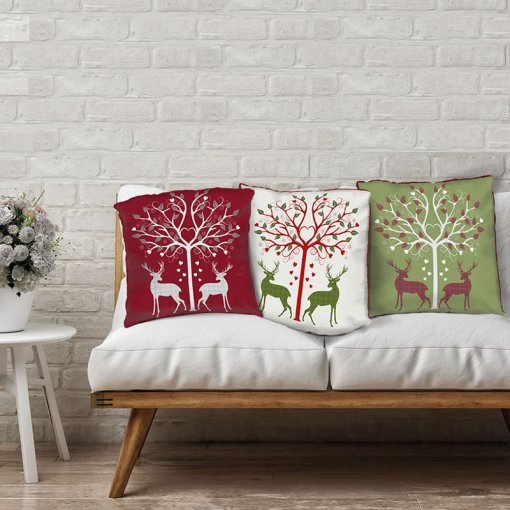 Christmas Deer and Heart Tree Red Pillow - Image 3