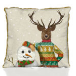 Christmas Deer & Snowman Pillow