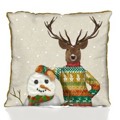 Christmas Deer & Snowman Pillow