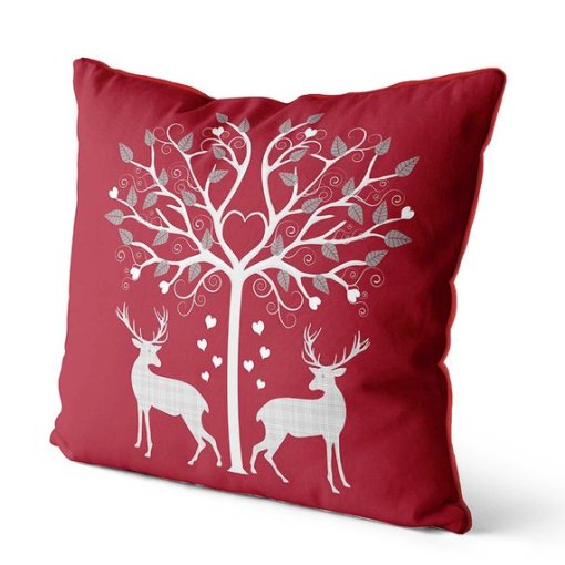 Christmas Deer and Heart Tree Red Pillow - Image 2
