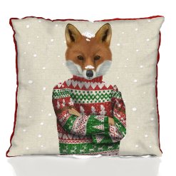 Christmas Fox in Sweater Pillow
