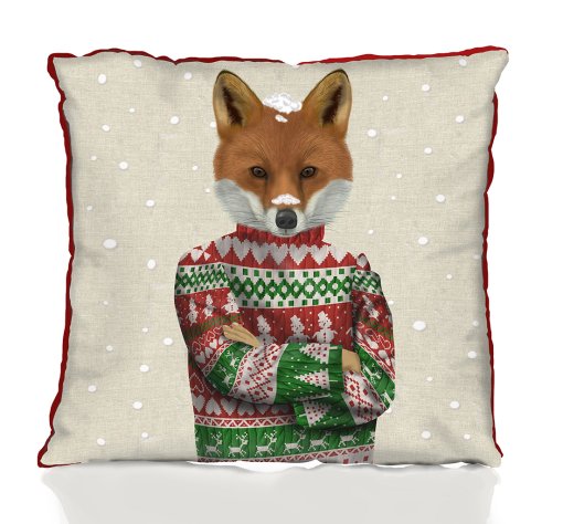 Christmas Fox in Sweater Pillow