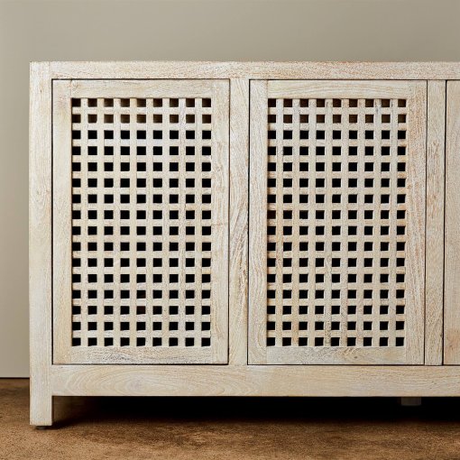 Driftwood credenza closed doors closeup