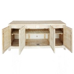 Driftwood credenza open doors view