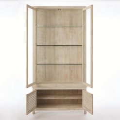 Driftwood cabinet all swing doors shown open.
