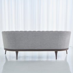Channel Back sofa deep channels of stitched, Silversmith fabric. Back view.