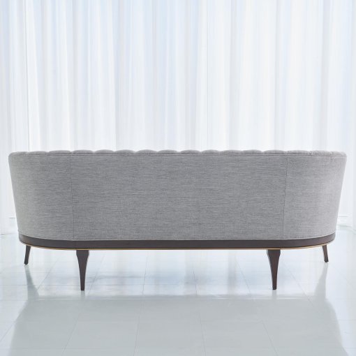 Channel Back sofa deep channels of stitched, Silversmith fabric. Back view.