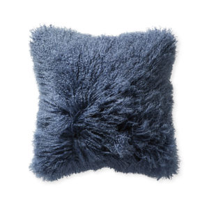 Mongolian lamb fur pillow in blue grey color