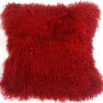 Red mongolian fur pillow square