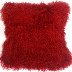 Red mongolian fur pillow square