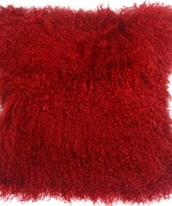Red mongolian fur pillow square