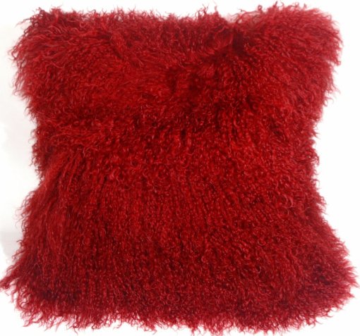Red mongolian fur pillow square