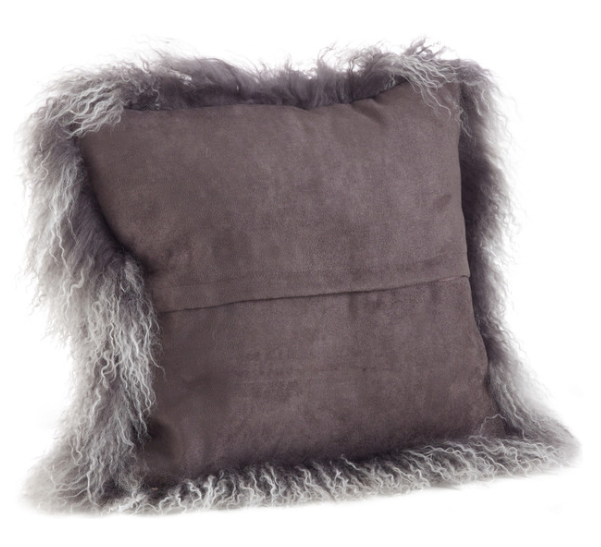 Mongolian fur pillow in charcoal backside